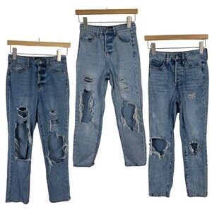 3 Simple Society Size 00/23 Button Fly Distressed High Rise Denim Bundle Jeans